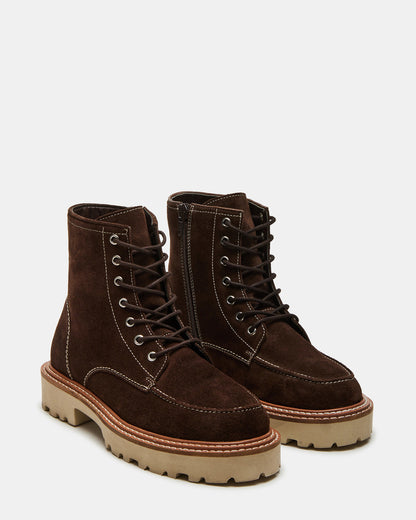 FOREST Brown Suede Lug Ankle Boot | Women's Booties | Steve Madden Best Seller