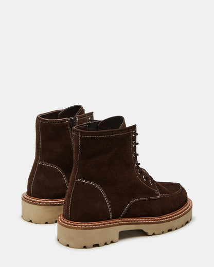 FOREST Brown Suede Lug Ankle Boot | Women's Booties | Steve Madden Best Seller