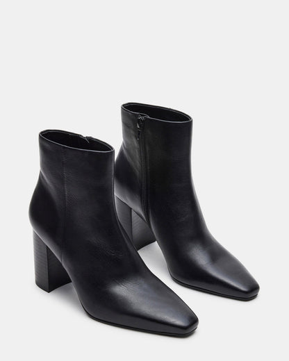 AIDAN Black Leather Block Heel Ankle Boot | Women's Booties | Steve Madden Everyday