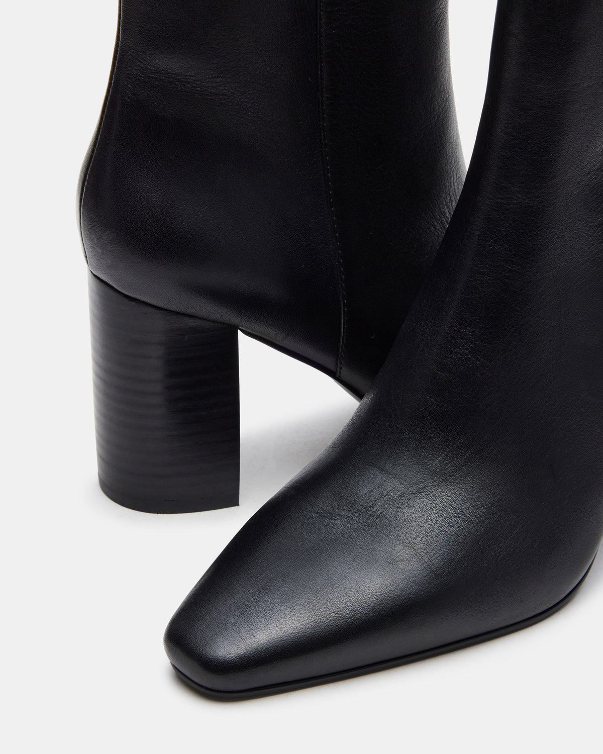 AIDAN Black Leather Block Heel Ankle Boot | Women's Booties | Steve Madden Everyday