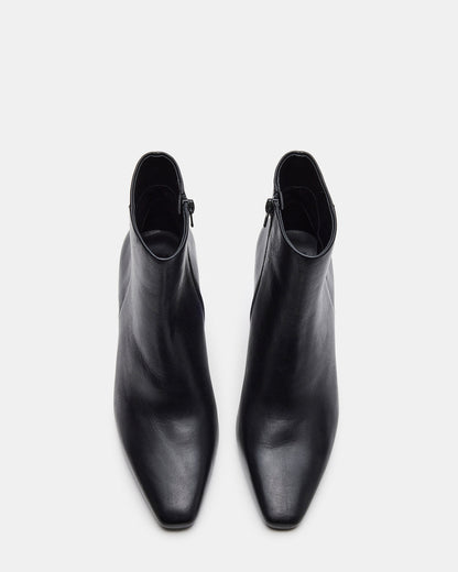 AIDAN Black Leather Block Heel Ankle Boot | Women's Booties | Steve Madden Everyday