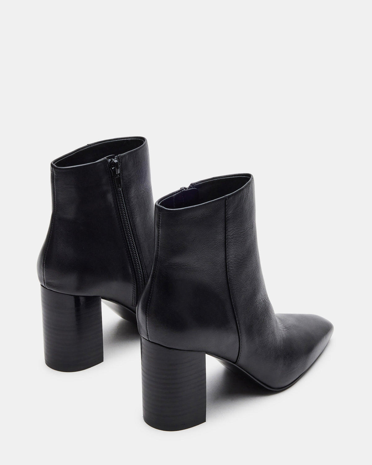 AIDAN Black Leather Block Heel Ankle Boot | Women's Booties | Steve Madden Everyday