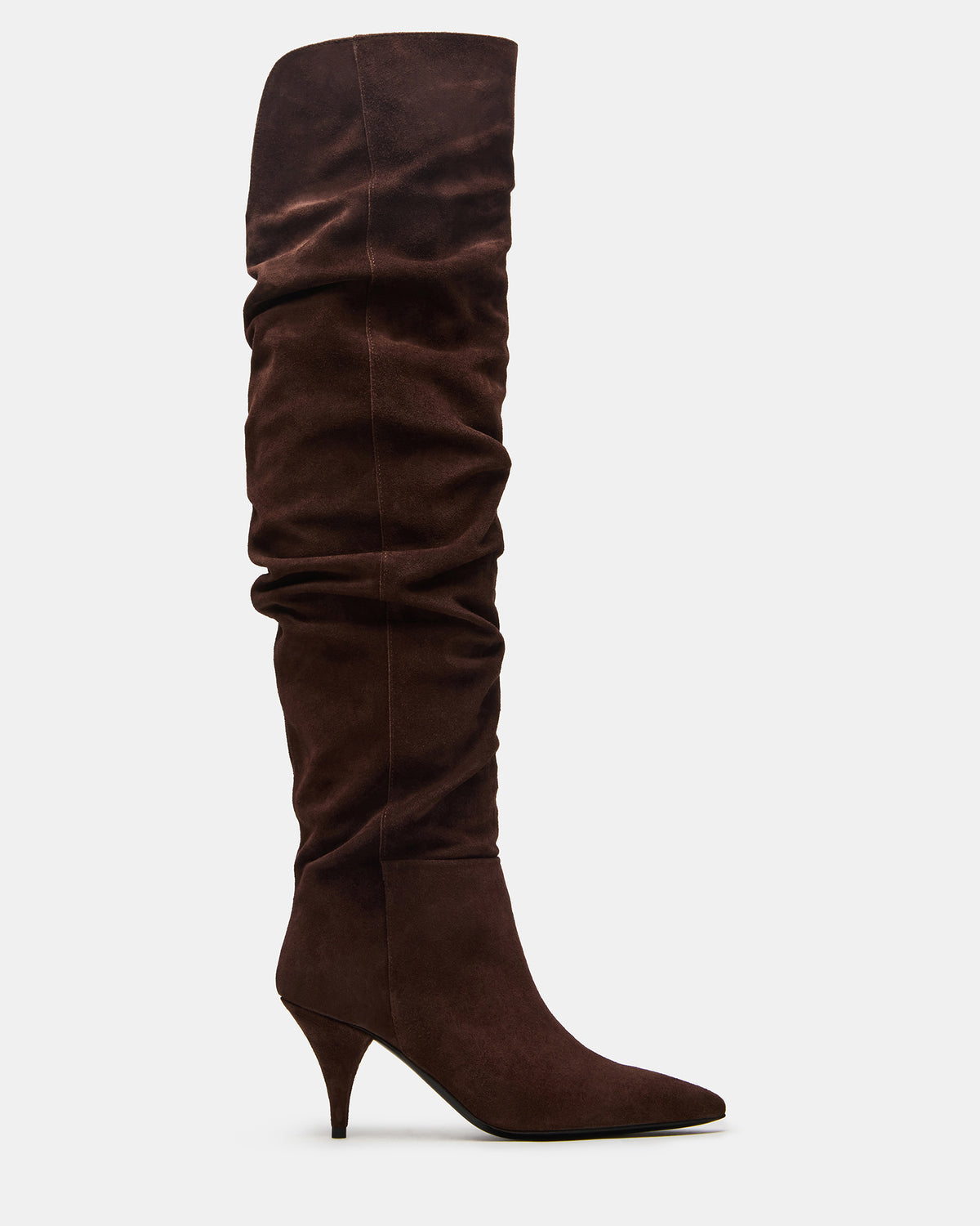 LINGER Brown Suede Pointed-Toe Over-The-Knee Heeled Women's Boot | Steve Madden Classic