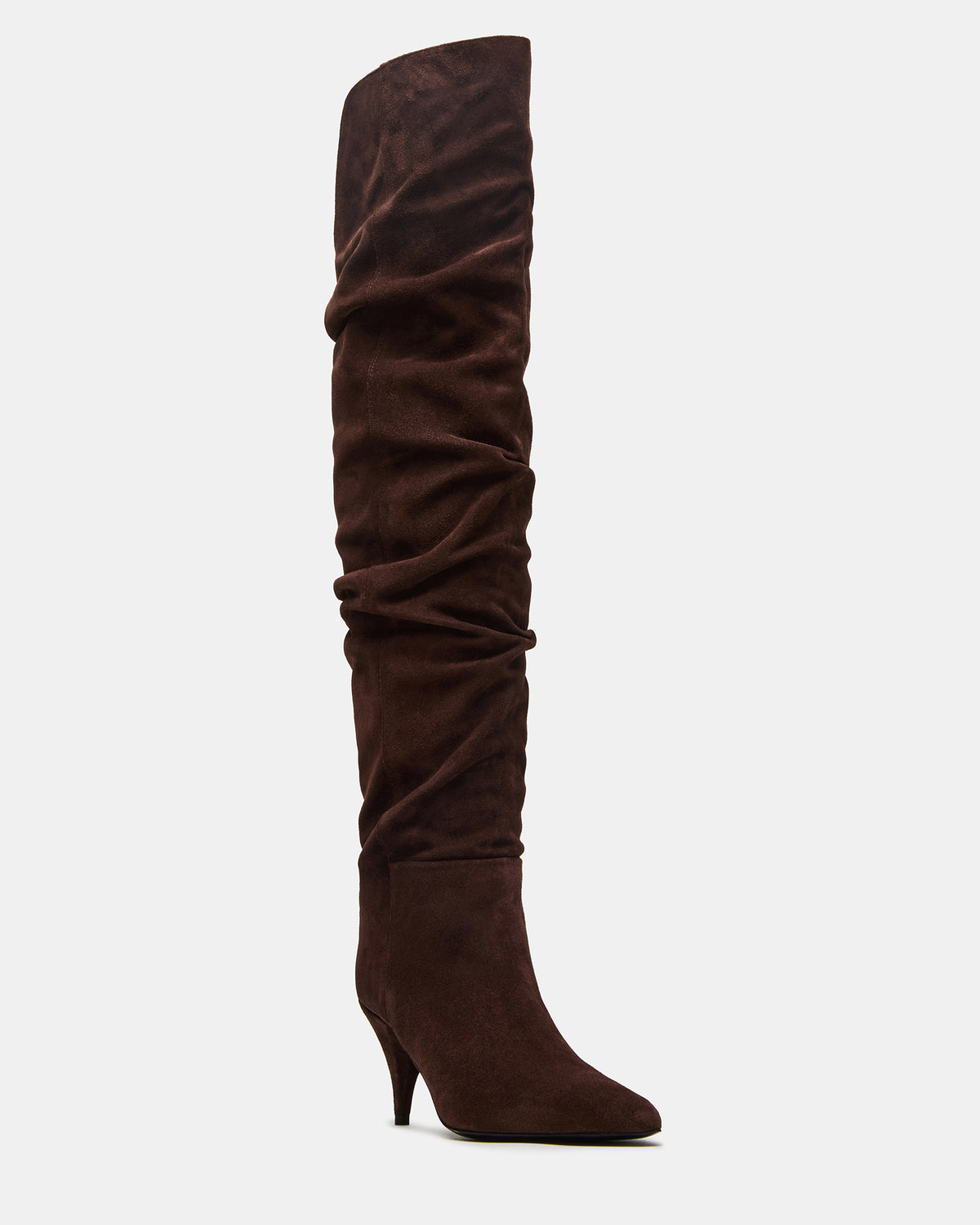 LINGER Brown Suede Pointed-Toe Over-The-Knee Heeled Women's Boot | Steve Madden Classic