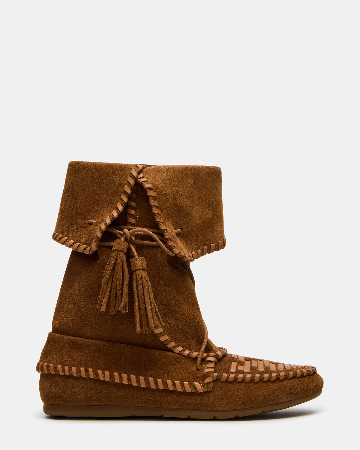 TIPPETT Chestnut Suede Fold-Over Tassel Boot | Women's Boots | Steve Madden Value