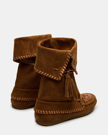 TIPPETT Chestnut Suede Fold-Over Tassel Boot | Women's Boots | Steve Madden Value