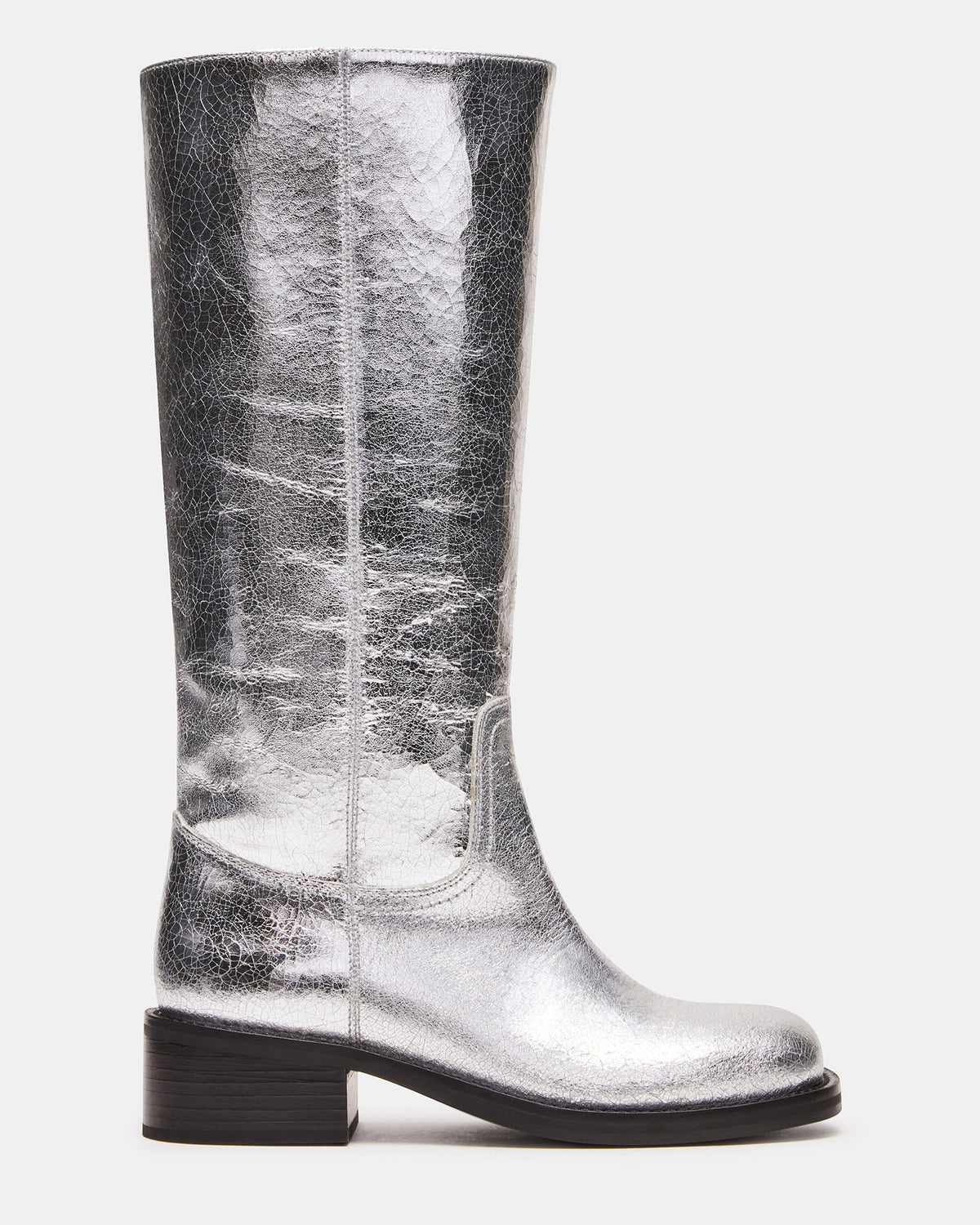 RIGGS Silver Leather Square-Toe Women's Boot | Steve Madden Discount