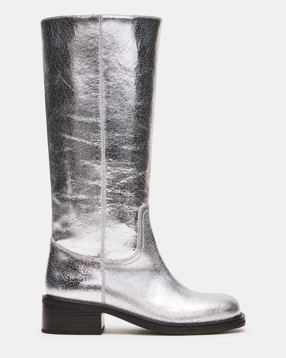 RIGGS Silver Leather Square-Toe Women's Boot | Steve Madden Discount