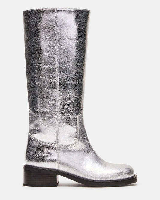 RIGGS Silver Leather Square-Toe Women's Boot | Steve Madden Discount
