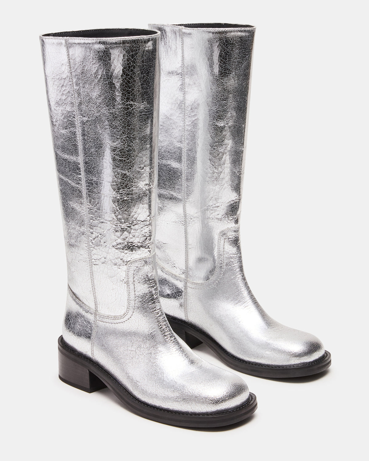 RIGGS Silver Leather Square-Toe Women's Boot | Steve Madden Discount