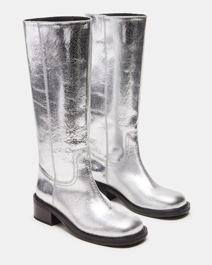 RIGGS Silver Leather Square-Toe Women's Boot | Steve Madden Discount