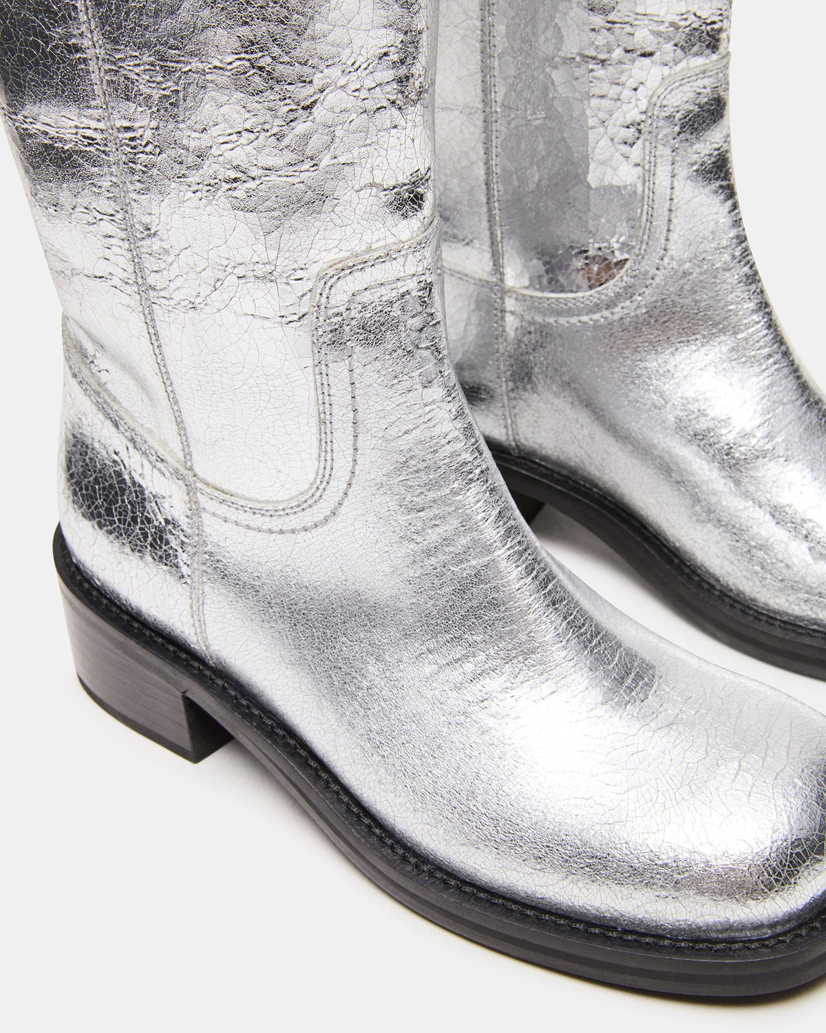 RIGGS Silver Leather Square-Toe Women's Boot | Steve Madden Discount