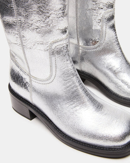 RIGGS Silver Leather Square-Toe Women's Boot | Steve Madden Discount