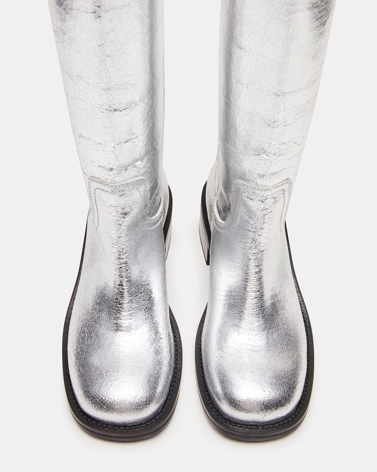 RIGGS Silver Leather Square-Toe Women's Boot | Steve Madden Discount