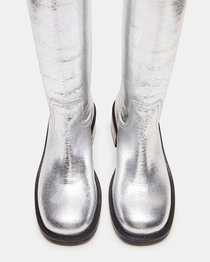 RIGGS Silver Leather Square-Toe Women's Boot | Steve Madden Discount