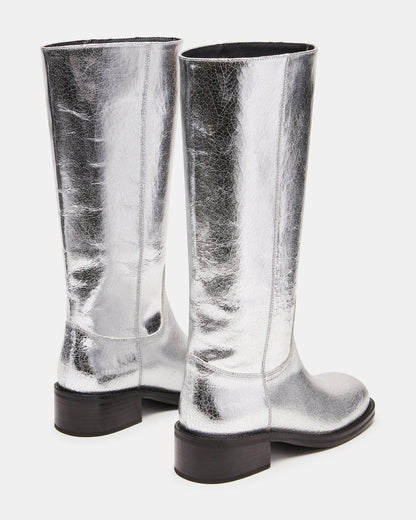 RIGGS Silver Leather Square-Toe Women's Boot | Steve Madden Discount