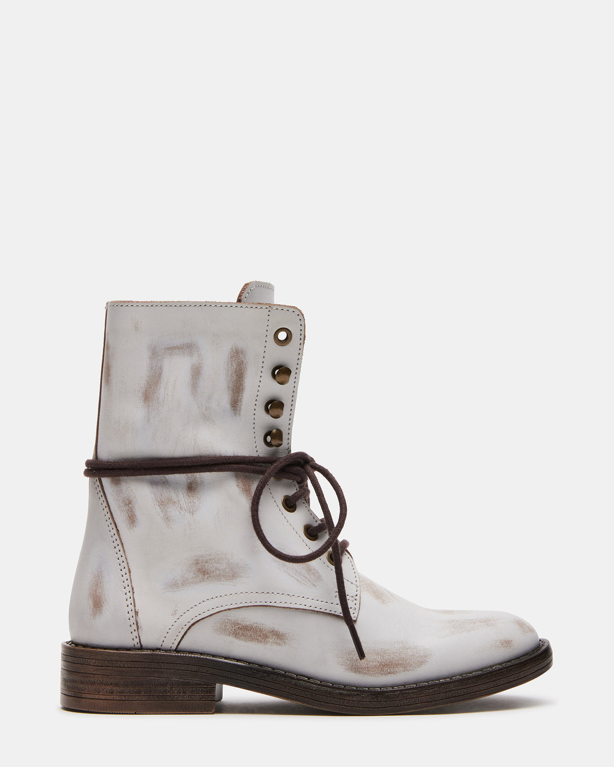 DEVIE White Leather Lace-Up Combat Bootie | Women's Booties | Steve Madden Hot Sale