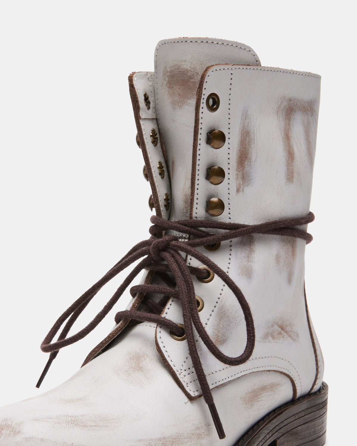 DEVIE White Leather Lace-Up Combat Bootie | Women's Booties | Steve Madden Hot Sale