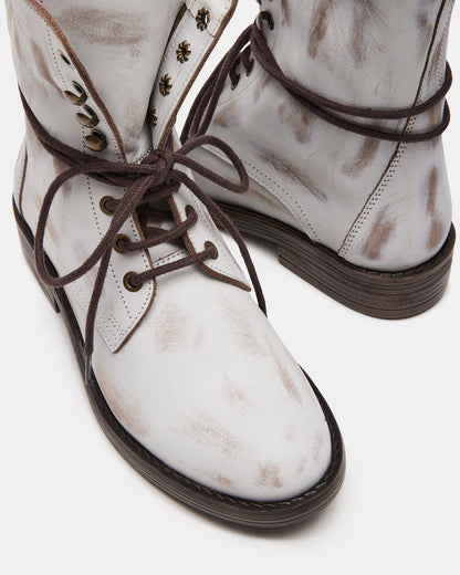 DEVIE White Leather Lace-Up Combat Bootie | Women's Booties | Steve Madden Hot Sale