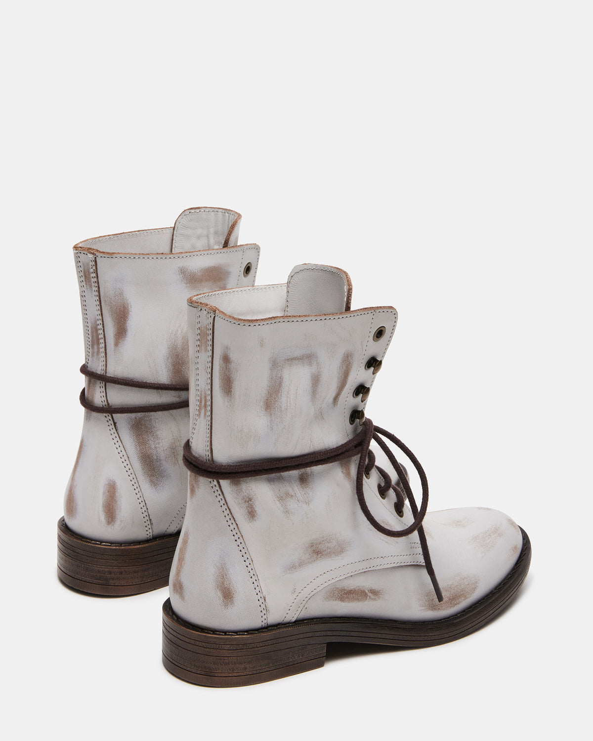 DEVIE White Leather Lace-Up Combat Bootie | Women's Booties | Steve Madden Hot Sale