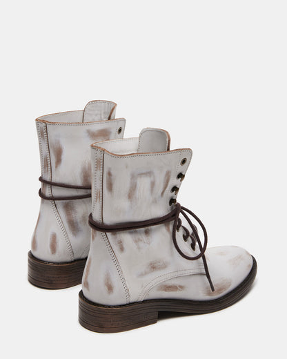 DEVIE White Leather Lace-Up Combat Bootie | Women's Booties | Steve Madden Hot Sale