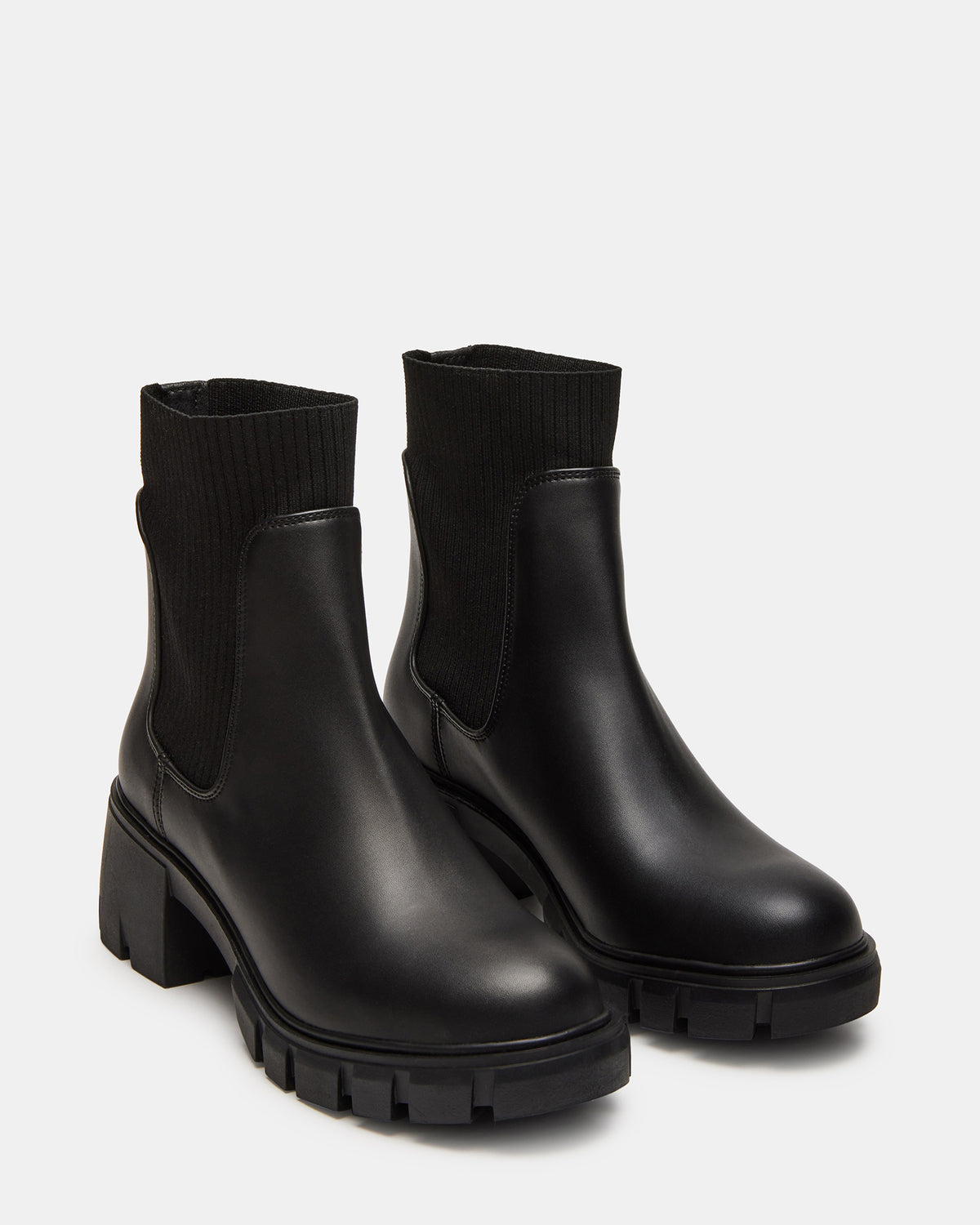 HUTCHH20 Black Water-Resistant Lug Sole Ankle Boot | Women's Booties | Steve Madden Best Seller