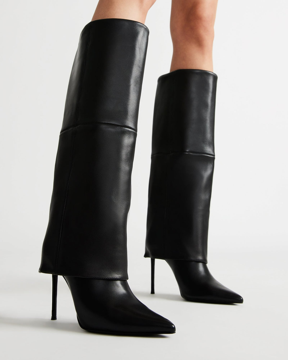 SMITH Black Leather Women's Cuffed Stiletto Boot | Steve Madden Smart Buy