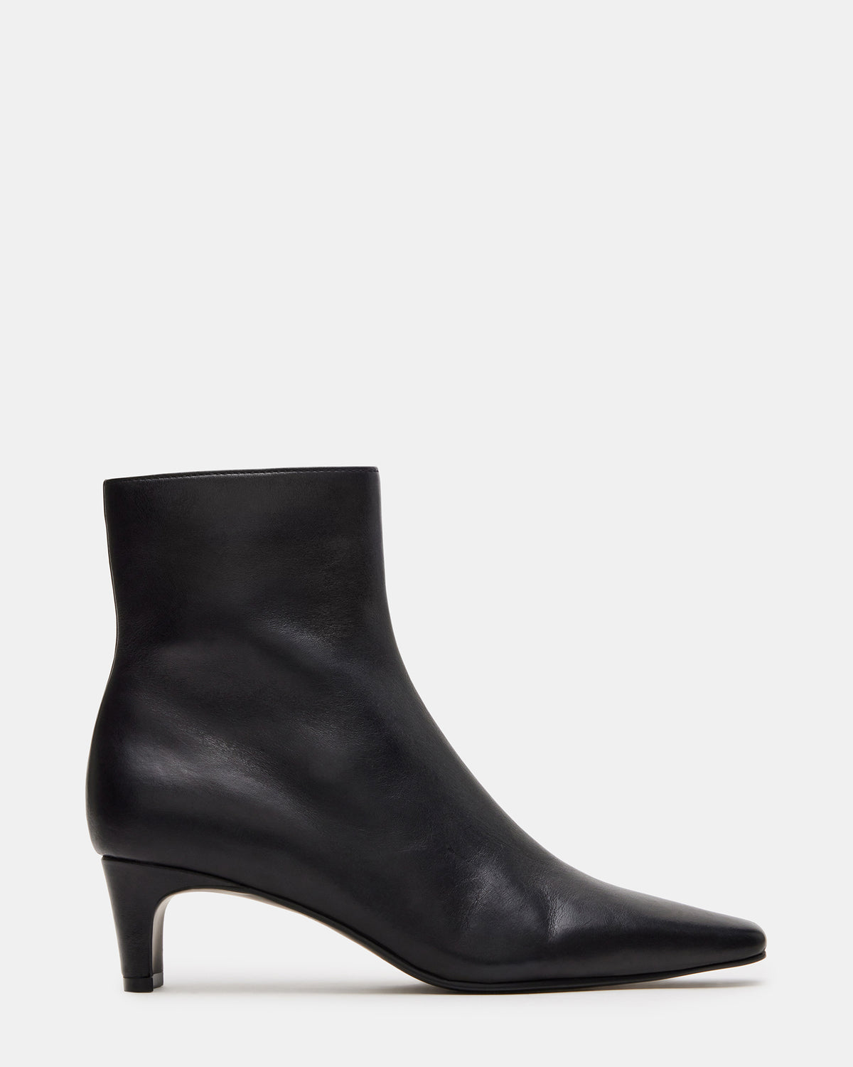 DELVIE Black Leather Kitten Heel Ankle Boot | Women's Booties | Steve Madden Essential