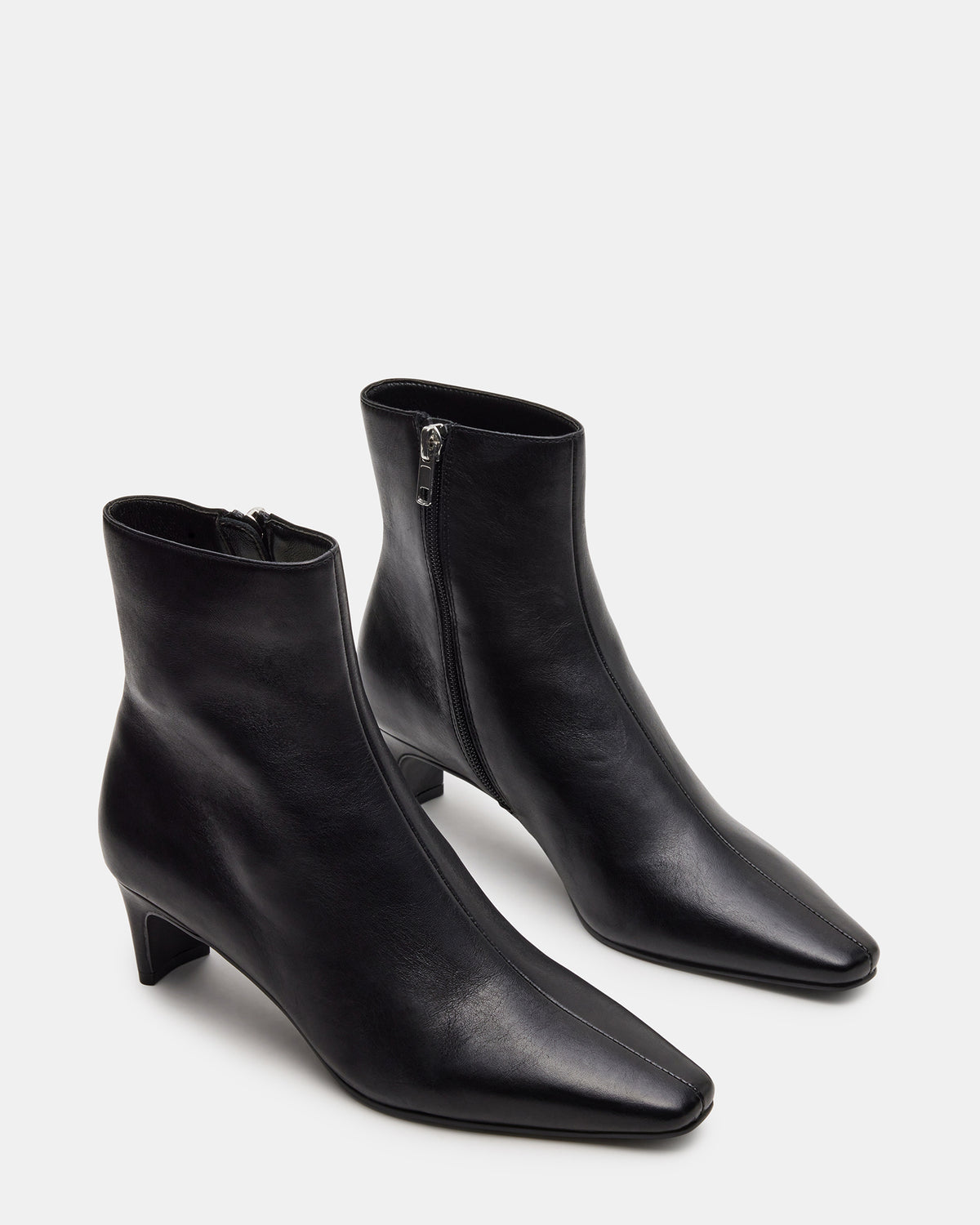 DELVIE Black Leather Kitten Heel Ankle Boot | Women's Booties | Steve Madden Essential