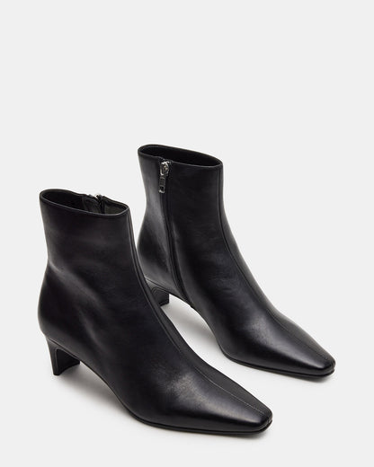 DELVIE Black Leather Kitten Heel Ankle Boot | Women's Booties | Steve Madden Essential