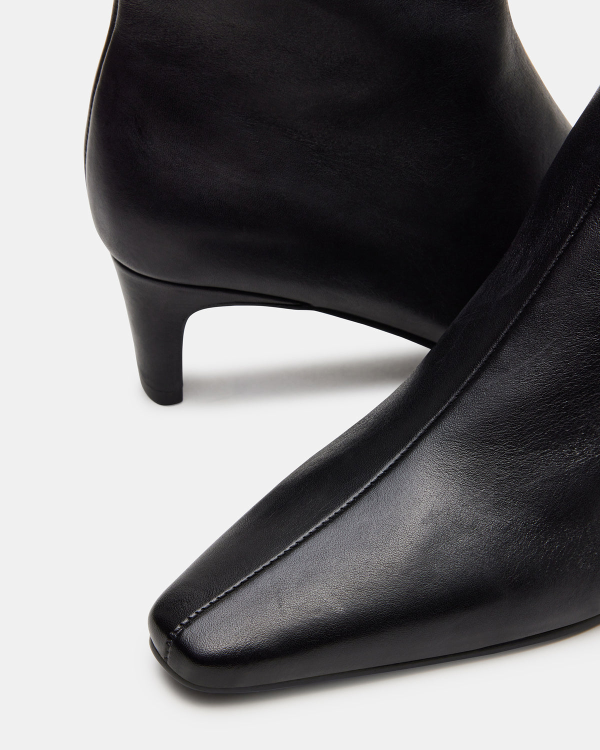 DELVIE Black Leather Kitten Heel Ankle Boot | Women's Booties | Steve Madden Essential