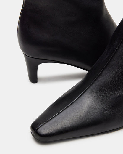 DELVIE Black Leather Kitten Heel Ankle Boot | Women's Booties | Steve Madden Essential
