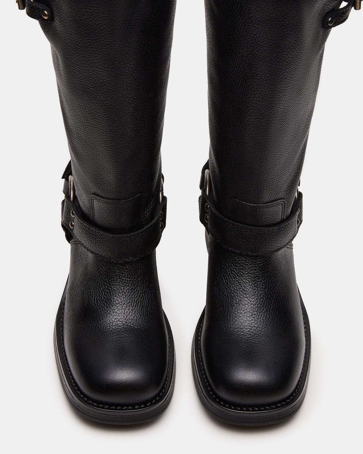 ASTOR Black Leather Wide Calf Knee-High Women's Boot | Steve Madden Customer Favorite