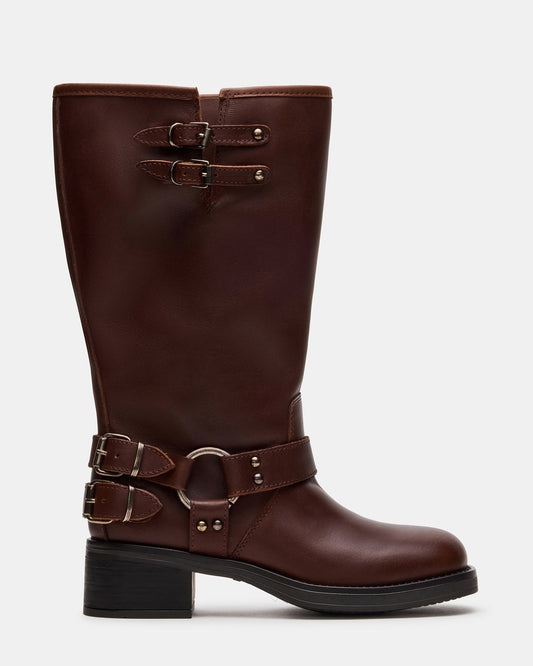 ASTOR Brown Leather Wide Calf Knee-High Women's Boot | Steve Madden Top Pick