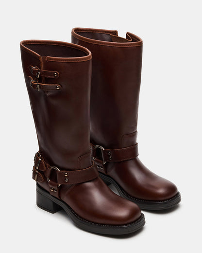 ASTOR Brown Leather Wide Calf Knee-High Women's Boot | Steve Madden Top Pick