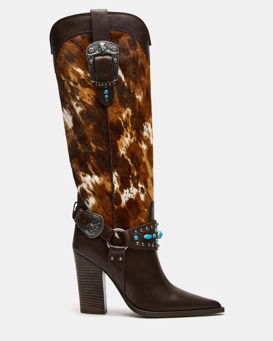 KOLT-H Brown Multi Pointed-Toe Knee-High Western Block Heel Women's Boot | Steve Madden Deals