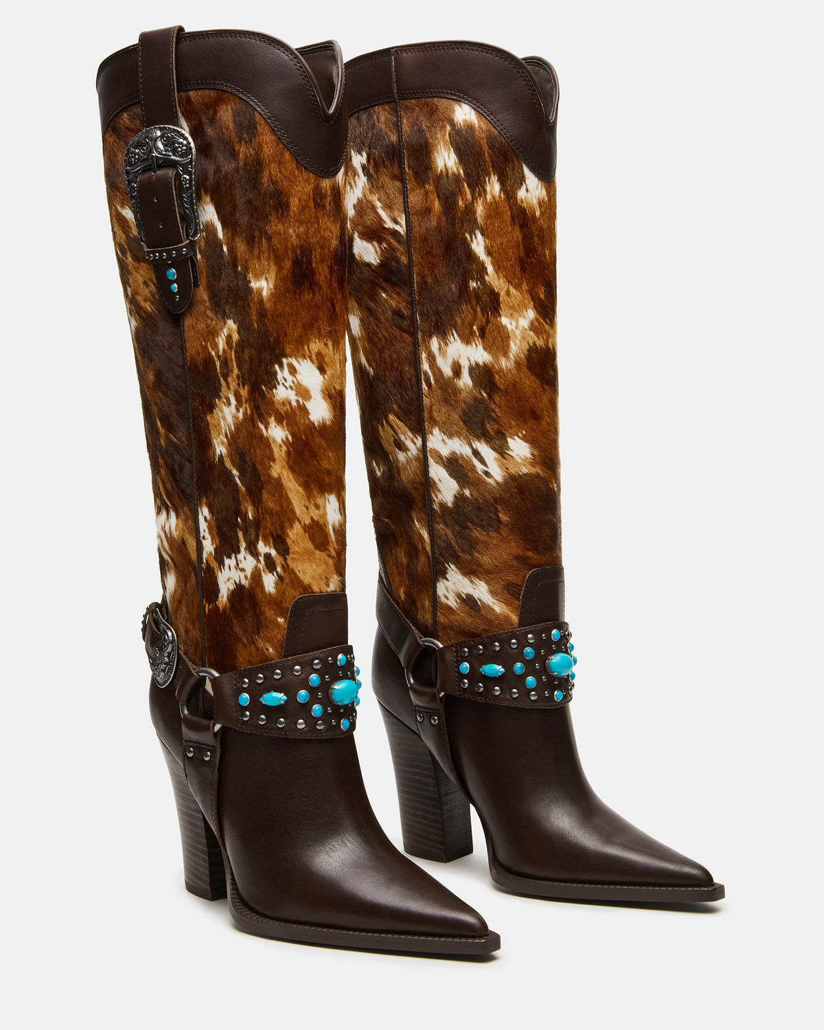 KOLT-H Brown Multi Pointed-Toe Knee-High Western Block Heel Women's Boot | Steve Madden Deals