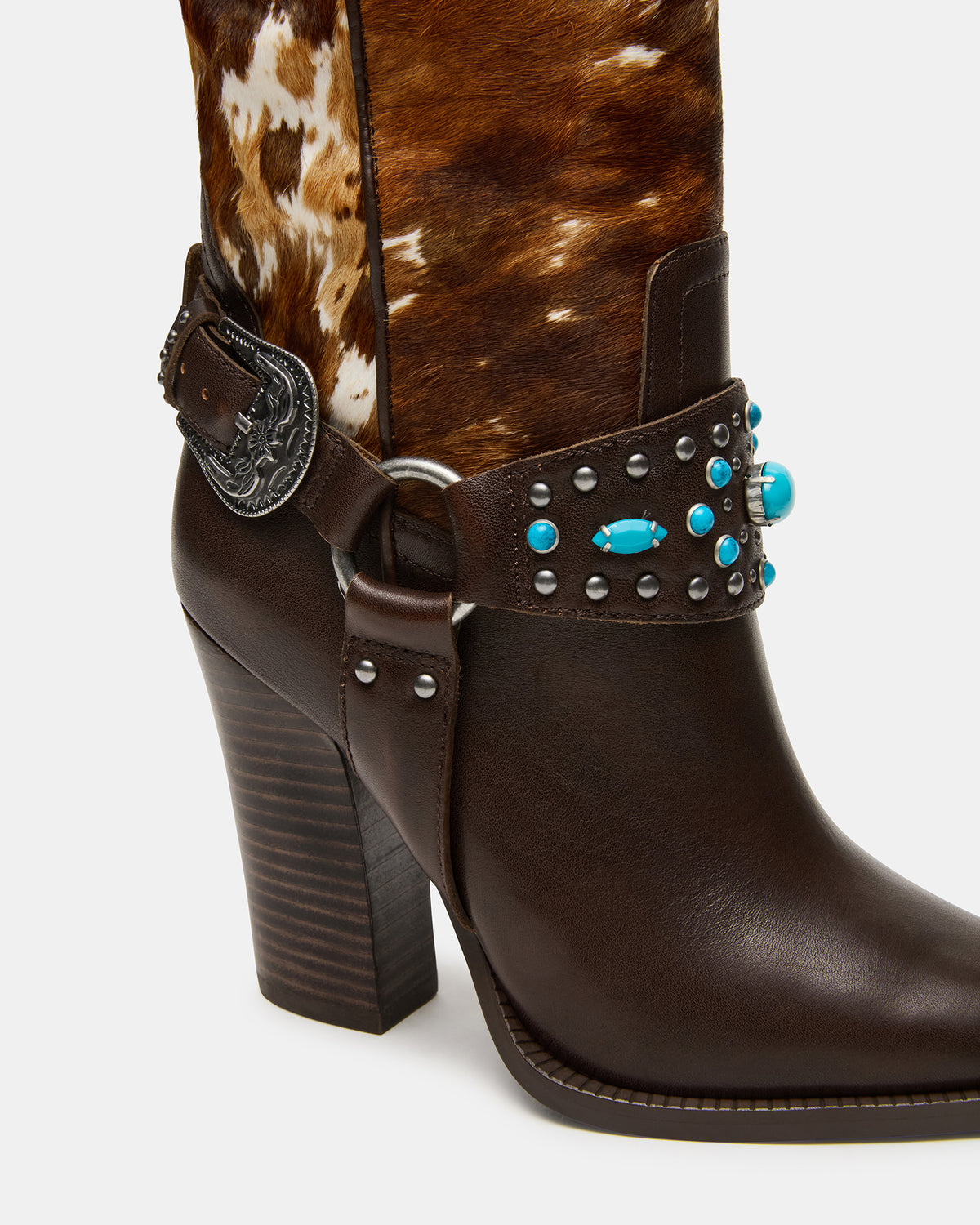 KOLT-H Brown Multi Pointed-Toe Knee-High Western Block Heel Women's Boot | Steve Madden Deals