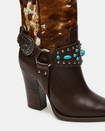 KOLT-H Brown Multi Pointed-Toe Knee-High Western Block Heel Women's Boot | Steve Madden Deals