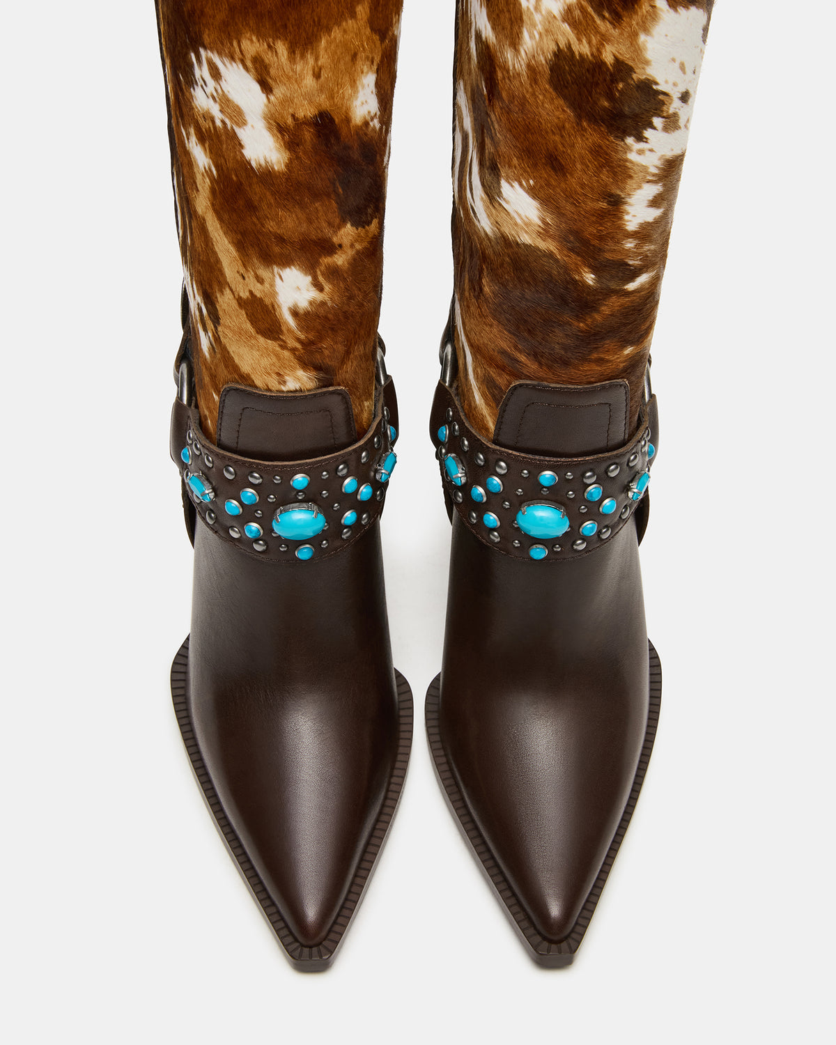 KOLT-H Brown Multi Pointed-Toe Knee-High Western Block Heel Women's Boot | Steve Madden Deals