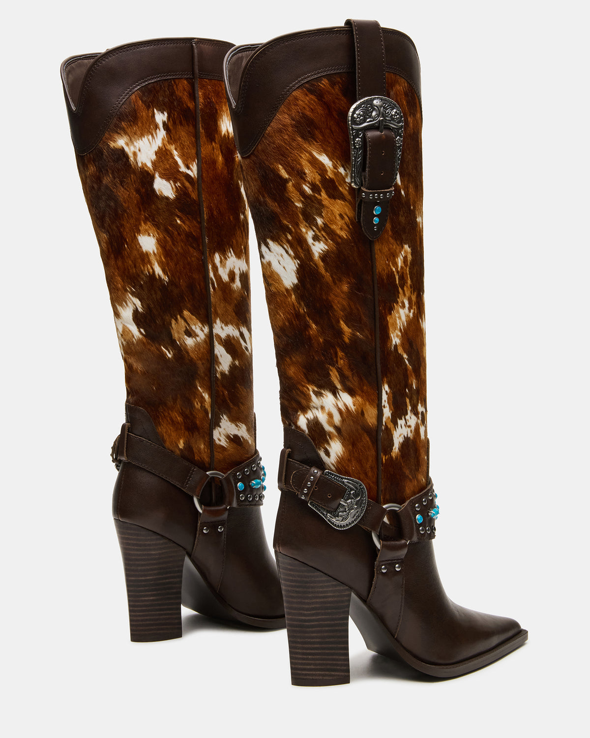 KOLT-H Brown Multi Pointed-Toe Knee-High Western Block Heel Women's Boot | Steve Madden Deals