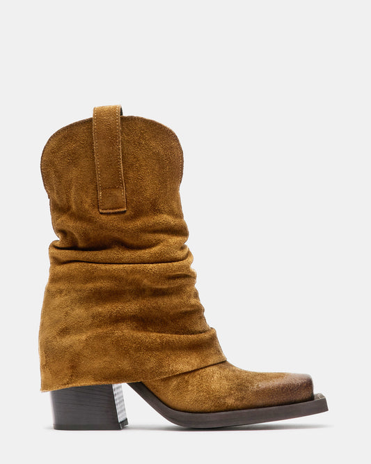 PIA Chestnut Suede Cuffed Boot | Women's Booties | Steve Madden Premium