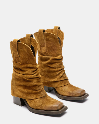 PIA Chestnut Suede Cuffed Boot | Women's Booties | Steve Madden Premium