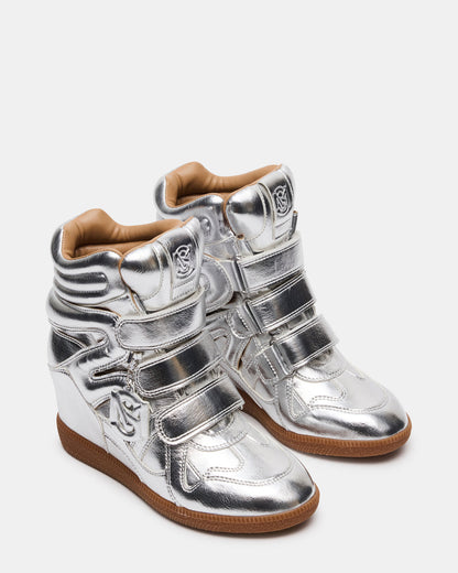 MAVIS Silver High-Top Velcro Women's Sneaker | Steve Madden Trusted