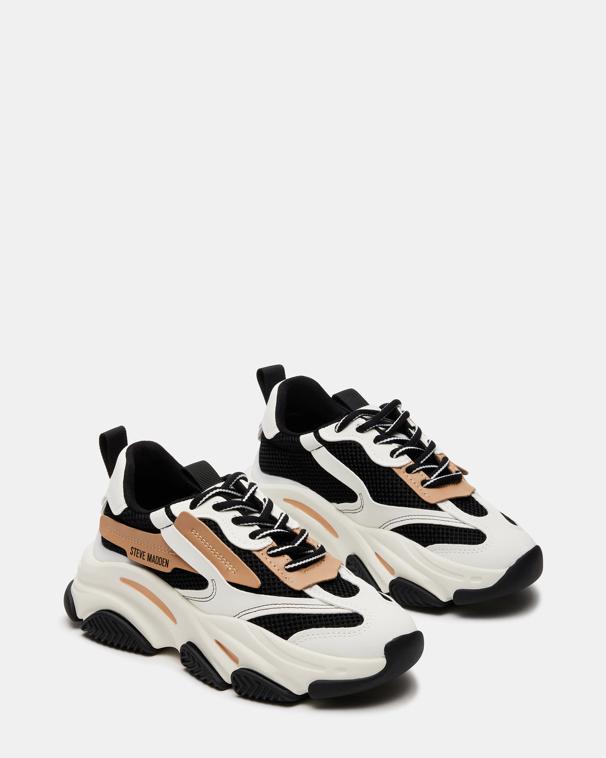 POSSESSION Black/Tan Platform Lace-Up Women's Sneaker | Steve Madden Trusted