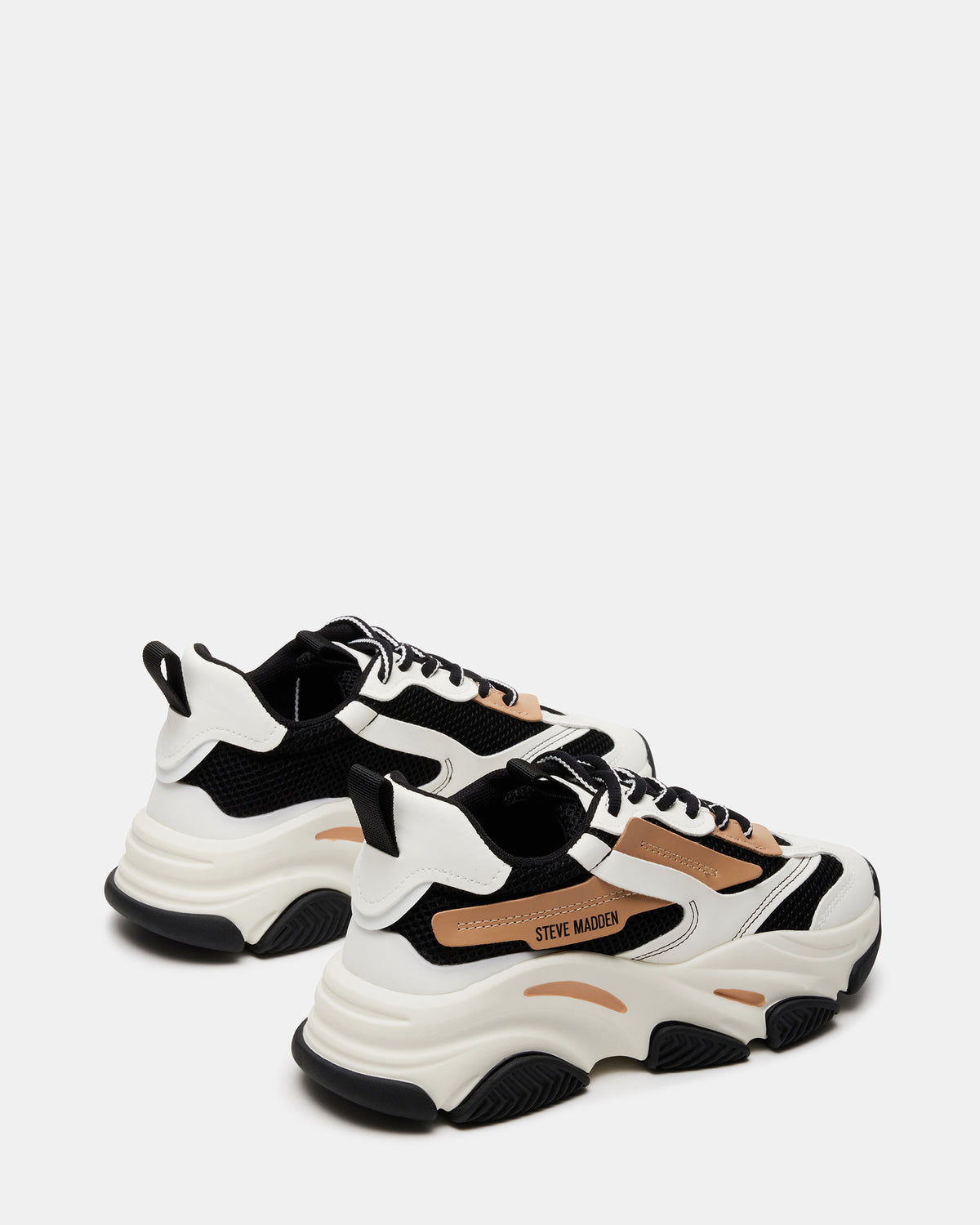 POSSESSION Black/Tan Platform Lace-Up Women's Sneaker | Steve Madden Trusted