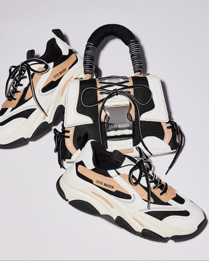 POSSESSION Black/Tan Platform Lace-Up Women's Sneaker | Steve Madden Trusted