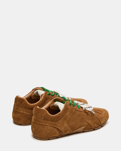 AZIEL Camel Suede Low-Top Lace-Up Women's Sneakers | Steve Madden New
