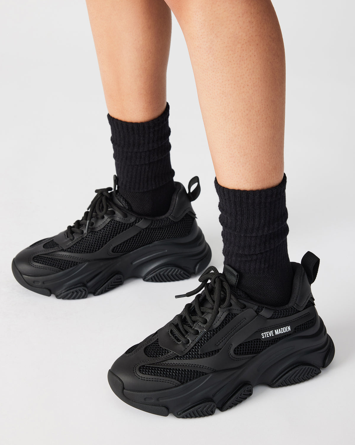 POSSESSION Black Platform Lace-Up Women's Sneaker | Steve Madden Signature