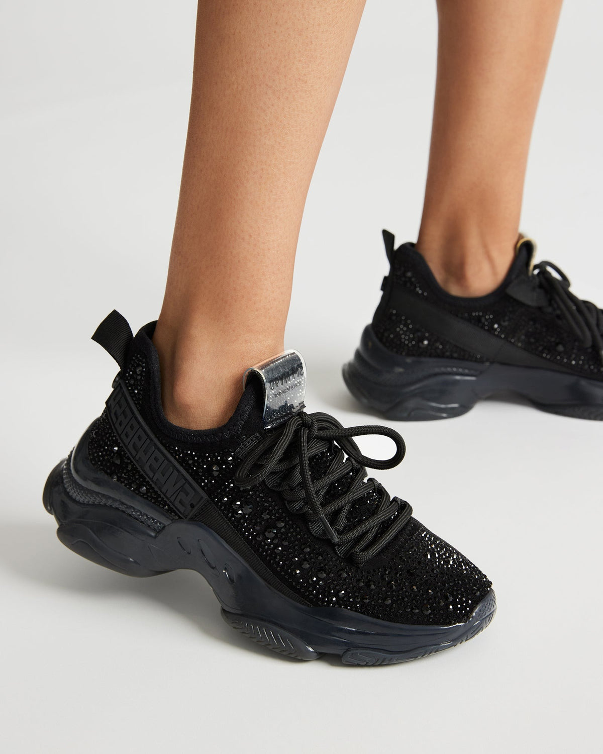 MAXIMA Black Rhinestones Women's Sneakers | Steve Madden Trusted